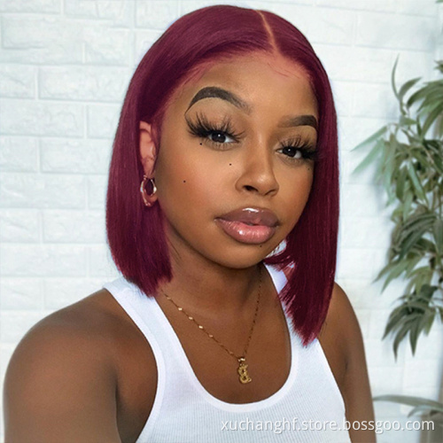 Lace Wig 100 Human Hair Burgundy 99j Pre Plucked Lace Wig Brazilian Virgin Hair Vendor Wholesale Bob Wig